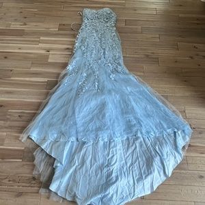 Mermaid Blue Long Prom Dress Backless Evening Dress